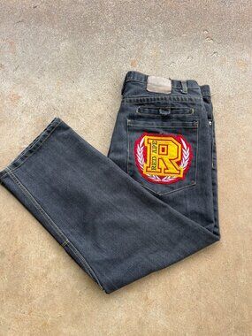 Vintage Red Ape Mens Y2K Black Denim Jeans 40/32 With Logo Patch Y73